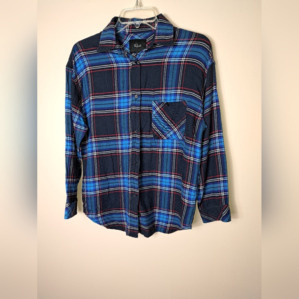 RAILS Jackson Flannel Button Down Size XS Black / Azure Blue -Revolve RAIL-WS460